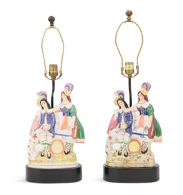 Pair of English Staffordshire Figural Lamps