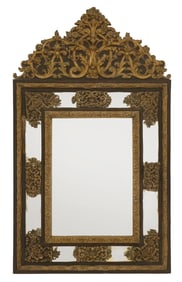 Brass and Ebonized Wood Cushion Mirror