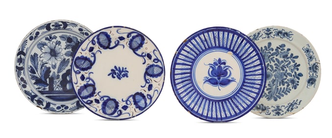 Collection of Four Tin-Glazed Pottery Chargers