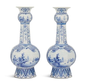 Pair of Large Dutch Delft Bottle Vases