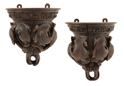 Pair of Italian Stained Wood Wall Brackets