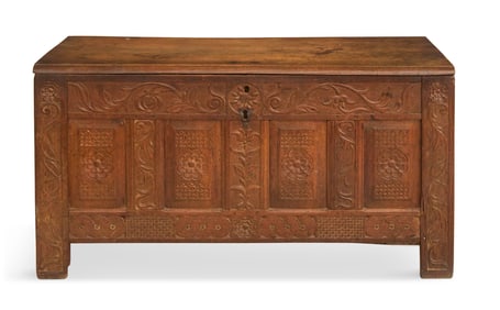 Early English Carved Oak Coffer
