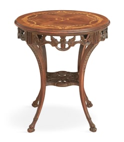 Figured Walnut and Mixed Woods-Inlaid Side Table