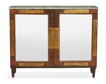 Regency Brass-Inlaid and Marble-Top Bookcase