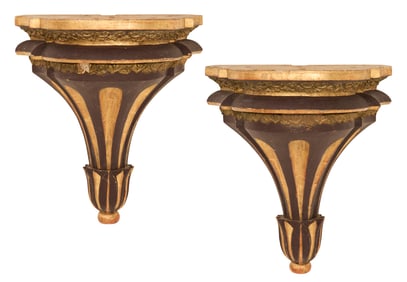 Pair of Large English Parcel-Gilt Wall Brackets