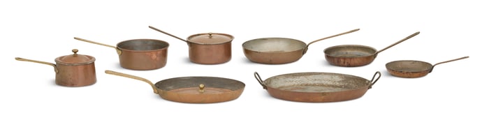 Eight Pieces of French Copper Cookware