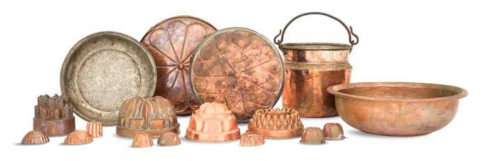Seventeen Pieces of Copper Cookware and Molds