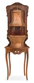 French Copper and Fruitwood Lavabo and Stand