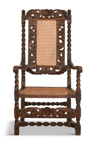 Charles II Carved Walnut and Caned Armchair