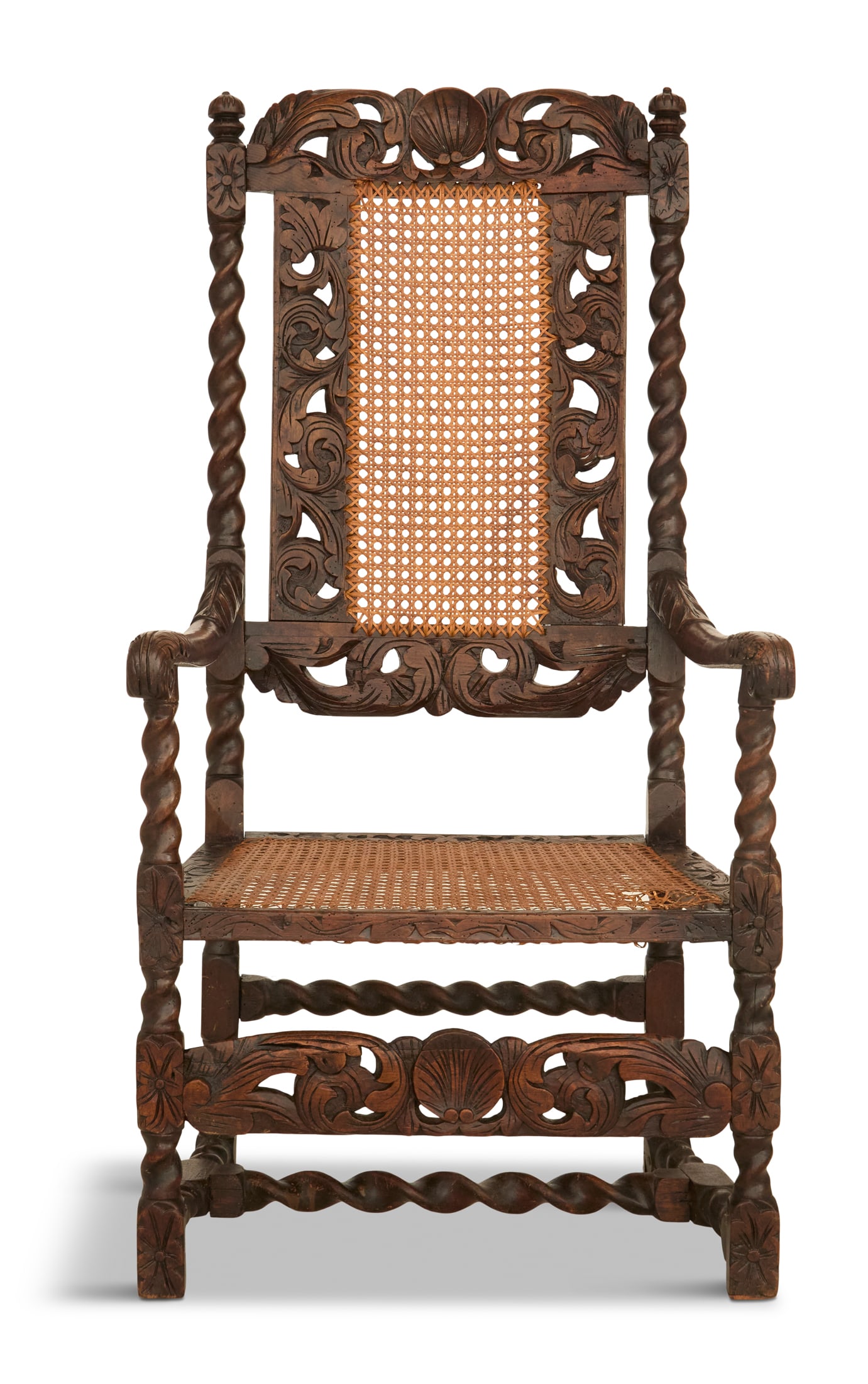 Charles II Carved Walnut and Caned Armchair (1 of 3)