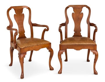 Pair of Queen Anne-Style Walnut Armchairs