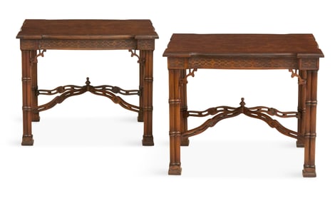 Pair of Chinese Chippendale-Style Tea Tables