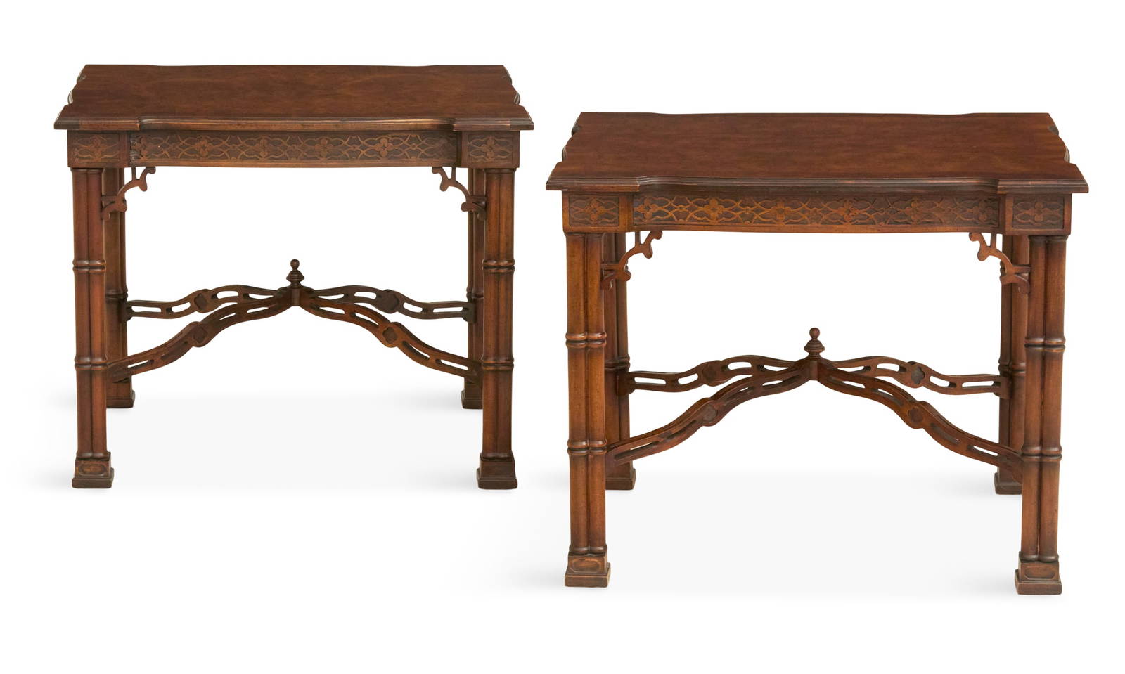 Pair of Chinese Chippendale-Style Tea Tables