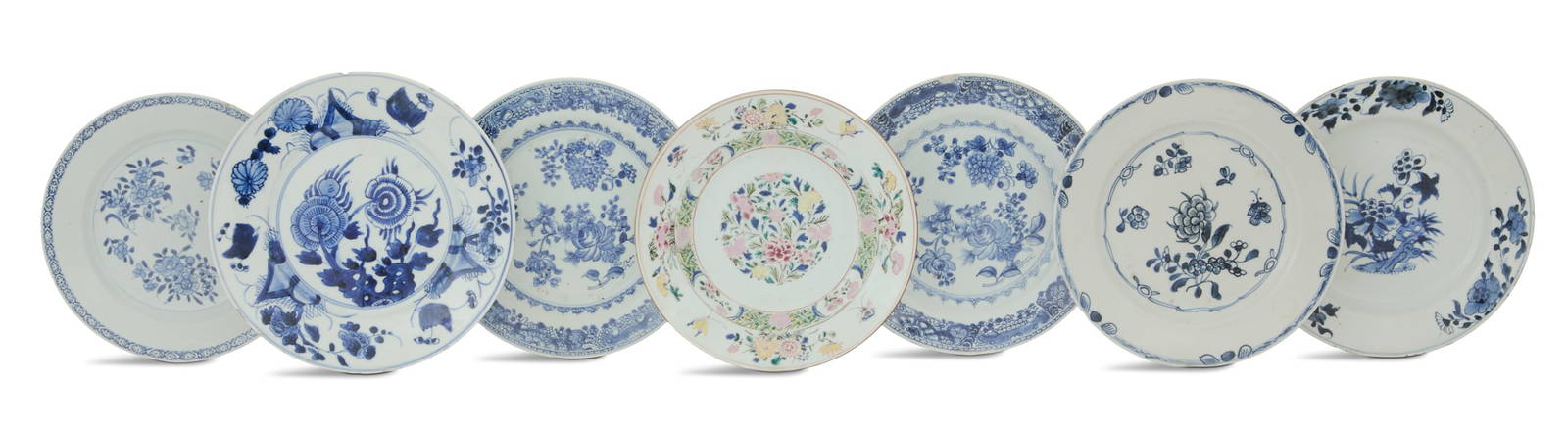 Seven Chinese Export Porcelain Dinner Plates