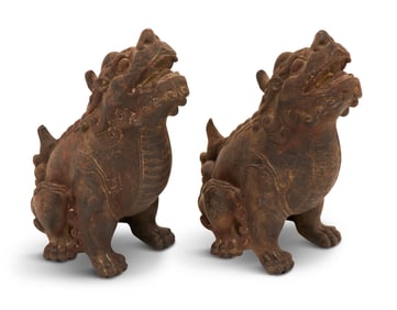 Pair of Chinese Cast-Iron Foo Dogs