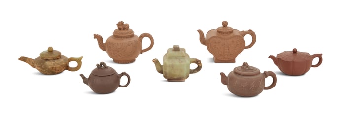 Seven Chinese Stoneware and Stone Teapots