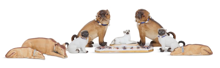Eight German Porcelain Dogs