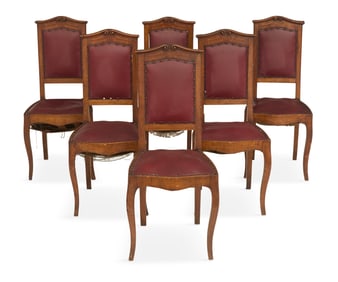Six Italian Inlaid Fruitwood Dining Chairs