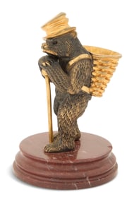 Bronze and Marble Bear-Form Match Holder