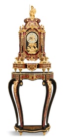 German Faux Boulle and Ebonized Clock and Stand