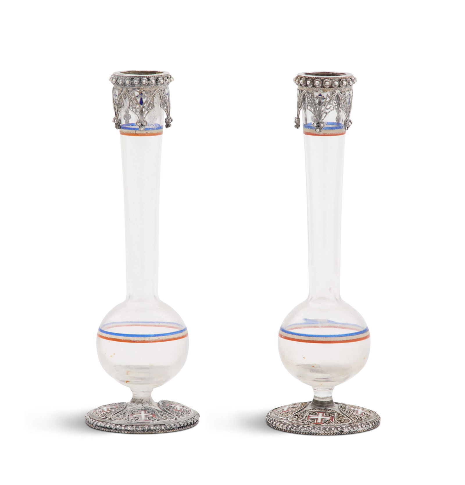 Pair of Portuguese Glass and Filigree Bud Vases (1 of 2)