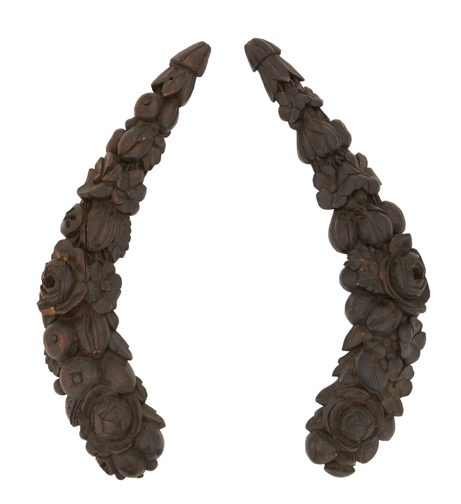 Pair of Italian Carved Oak Swags: Pair of Italian Carved Oak Swags19th century, in the Baroque taste, the curved swags carved with fruits and flowers.w. 5", l. 30-1/2" Provenance: Kevin Stone Antiques, The Collection of Kevin Stone &