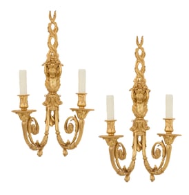 Pair of French Gilt-Bronze Sconces
