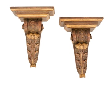 Pair of Italian Parcel-Gilt Wooden Wall Brackets