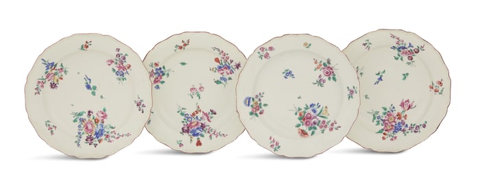 Set of Four Porcelain Plates in the Mennecy Taste