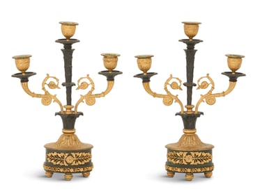 Pair of  Gilt- and Patinated Bronze Candelabra