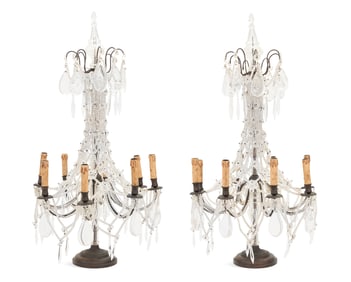 Pair of Large Bronze and Crystal Candelabra