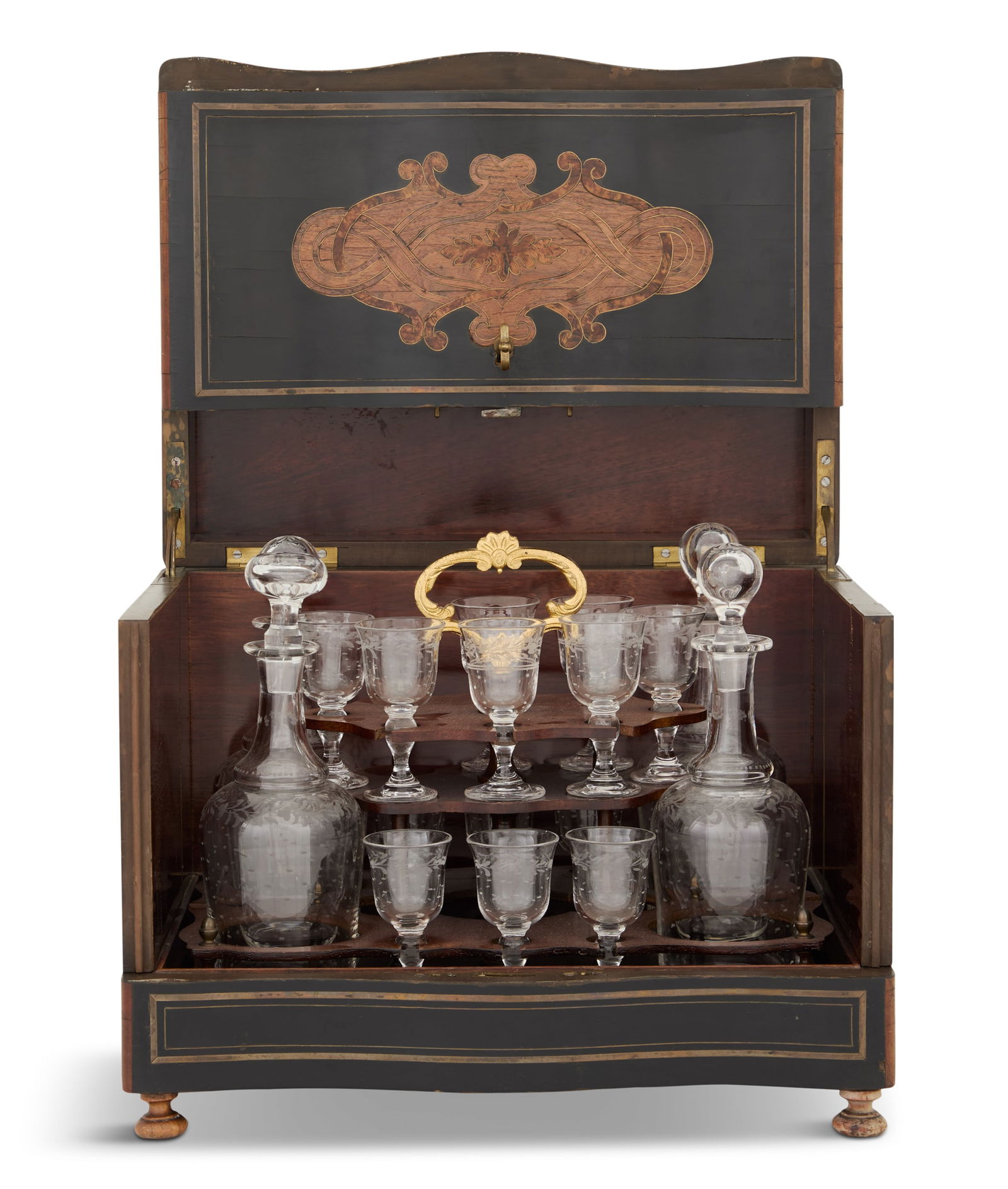 Napoleon III Inlaid Wood and Glass Cave a Liqueur (1 of 8)