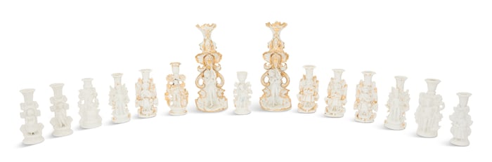 Fifteen Franco-Bohemian Porcelain Candlesticks
