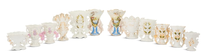 Twelve Franco-Bohemian Porcelain Fan Vases