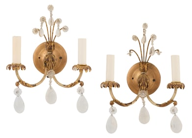 Pair of Gilt-Metal and Glass Sconces