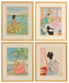 Paul Jacoulet, four woodblock prints