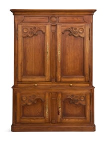 French Provincial-Style Oak Barware Cabinet
