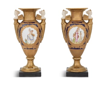 Pair of Paris-Style Porcelain Urns