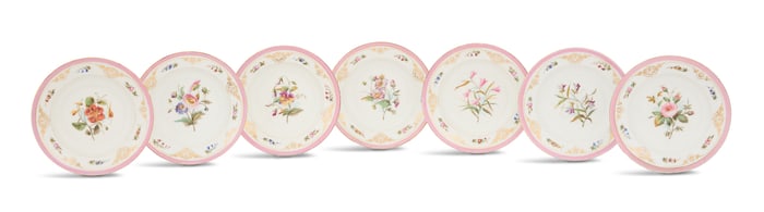 Set of Seven French Porcelain Dessert Dishes