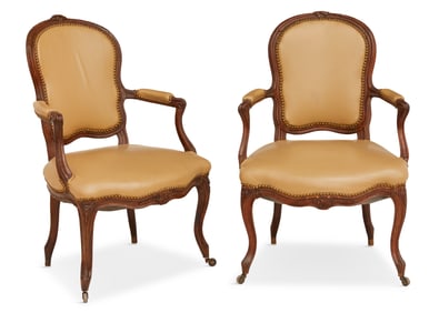 Pair of Louis XV-Style Fruitwood Bergeres
