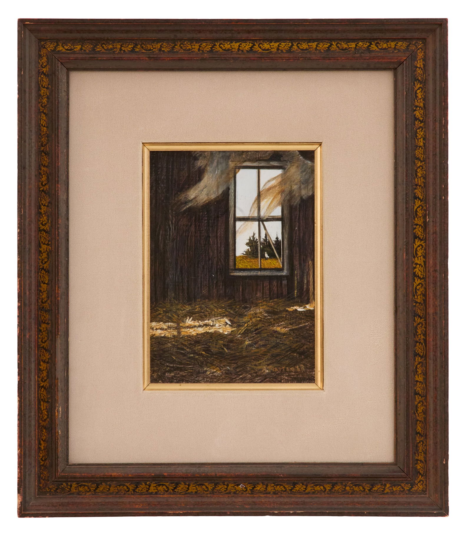 Anthony Martin (American/Texas, 1941-2019): Anthony Martin(American/Texas, 1941-2019)"Window in North Texas", 2018oil on boardsigned and dated lower right, and "DuBose Gallery, Houston, Texas" label with artist and title en verso.Matted and fra