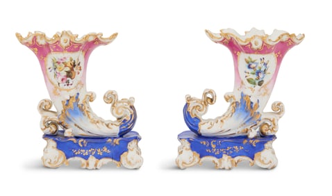 Pair of Jacob Petit Porcelain Cornucopia Vases