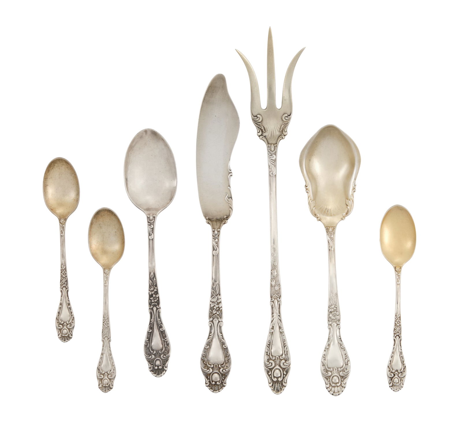 Towle & Son "Verona" Sterling Silver Flatware: Seven Pieces of A.F. Towle & Son "Verona" Sterling Silver Flatwarethe pattern introduced in 1894, Greenfield, Massachusetts, including:a lettuce fork, l. 8-1/4";a master butter knife, l. 7-1/4";a suga