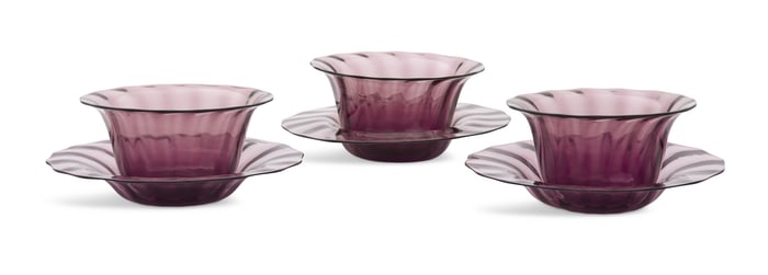 Three Steuben Glass Fingerbowls and Stands