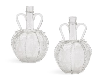 Pair of Dutch Blown- and Engraved Glass Decanters