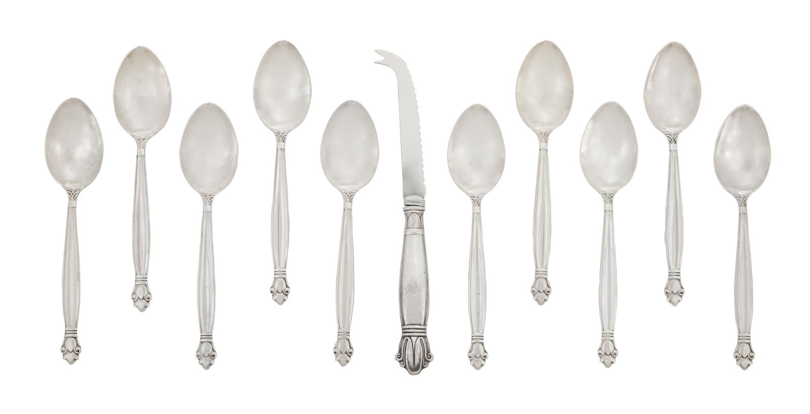 Ten Manchester "Copenhagen" Silver Soup Spoons (1 of 4)