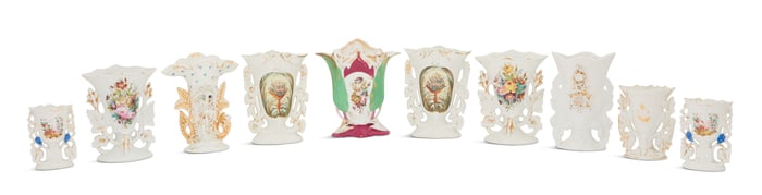 Ten Franco-Bohemian Porcelain Fan Vases