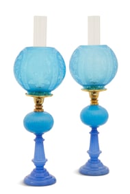 Pair of English Blown-Glass Fluid Lamps