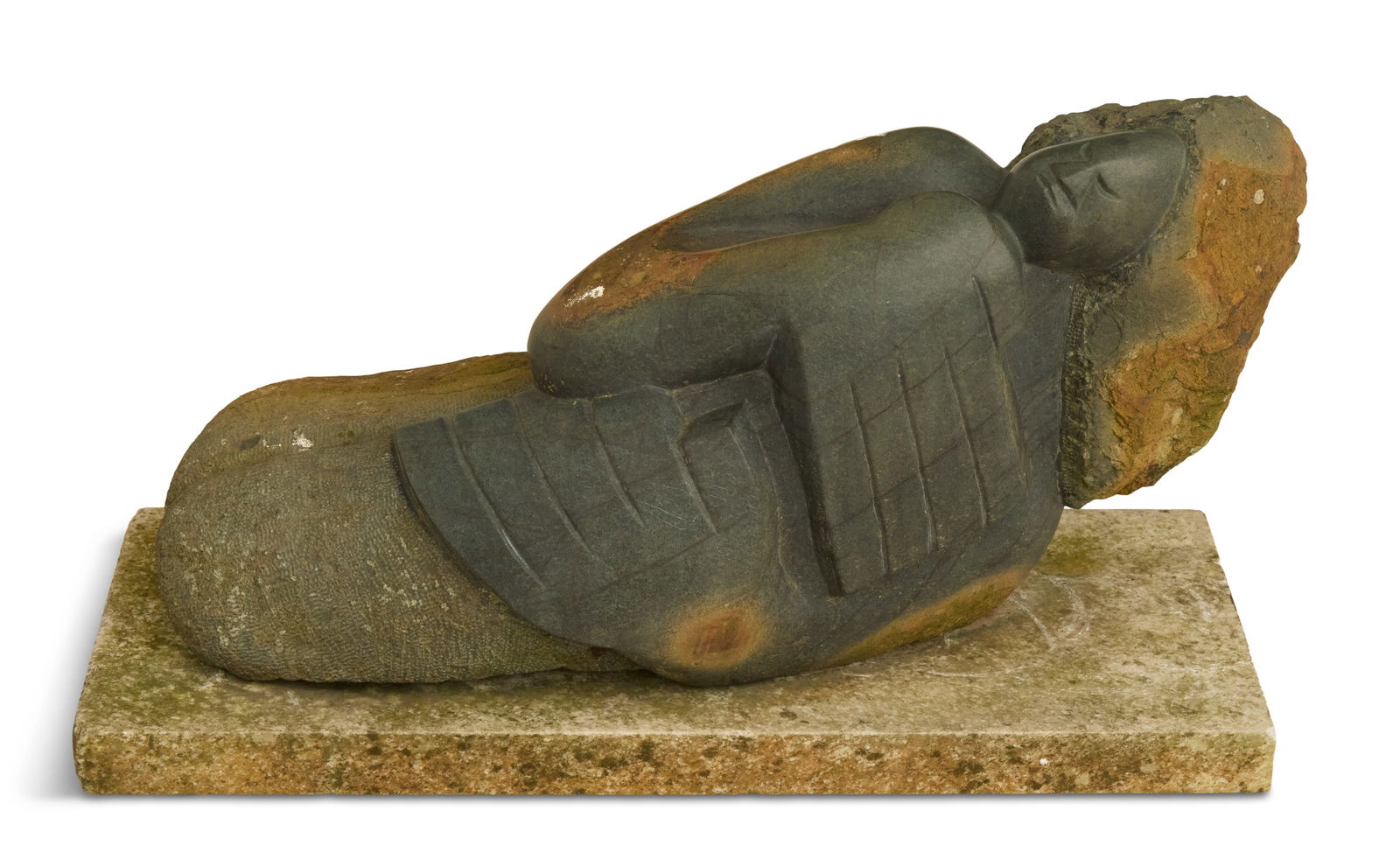 Lazarus Takawira (Zimbabwean, 1952-2021): Lazarus Takawira(Zimbabwean, 1952-2021)"Madonna"carved stoneon a thin stone rectangular base.h. 13-1/2", w. 36", d. 12"