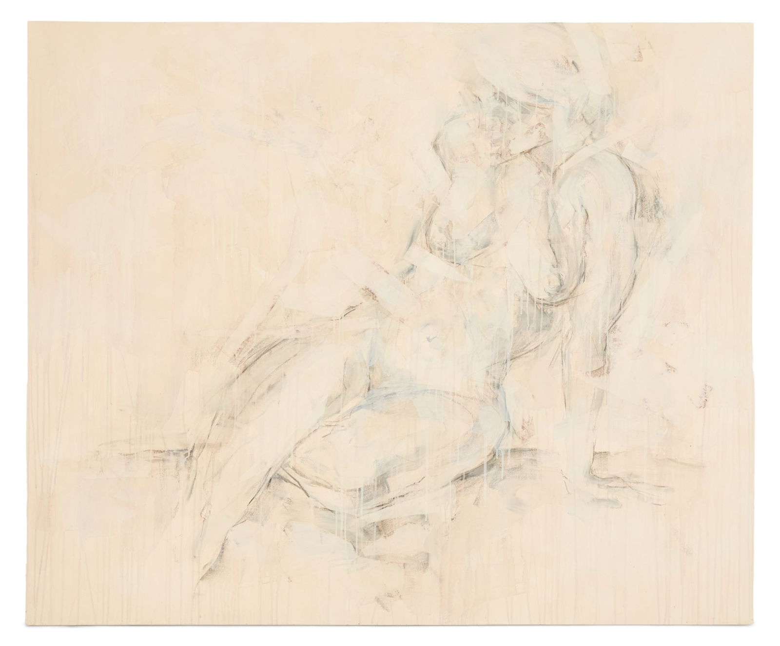 Caroline Therese (American, Contemporary): Caroline Therese (American/Louisiana, Contemporary) "Untitled" mixed media and collage on gallery-wrapped canvas unsigned. Unframed. 60" x 72"